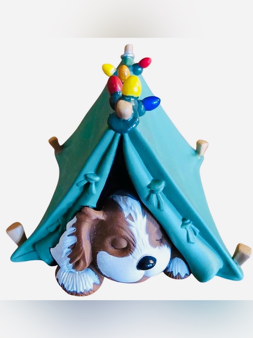 1996 Pup Tenting Teal Dog Tent Puppy Hallmark Keepsake Ornament